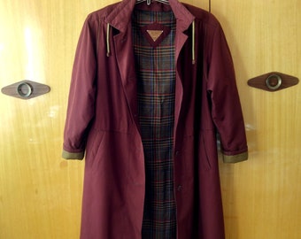 Vintage trench coat women 90s long coat dark red autumn spring overcoat raincoat