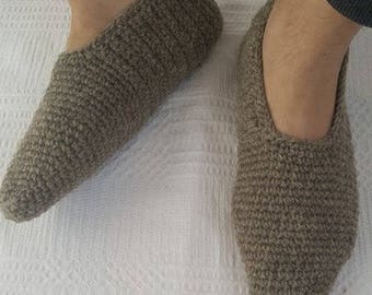 Men slippers grey natural wool crocheted shoes home knit warm winter shoes gift size US 10 EU 43