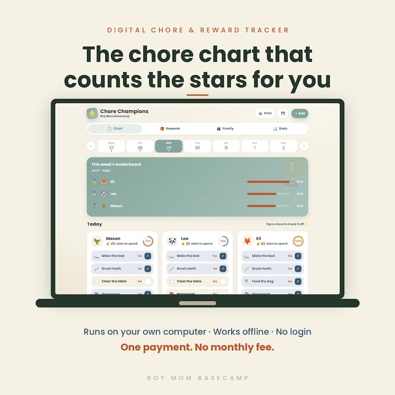 Chore Chart App for Kids, Digital Star and Reward Tracker for Siblings, Screen Time Chart, Allowance Tracker, PC - Mac, No Subscription image 1