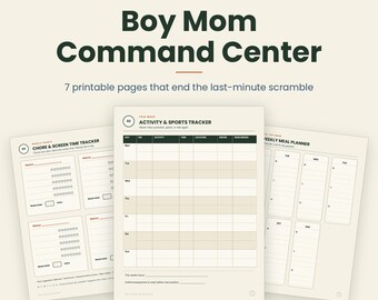 Boy Mom Command Center Printable | Chore, Sports, Meal Planner, Baby sitter sheet (Instant Download)