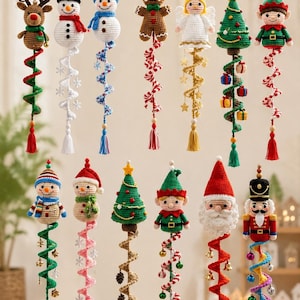 Crochet Christmas Ornament Pattern |  Amigurumi Spiral Ornament Set PDF |  Reindeer Snowman Gingerbread Santa Angel Elf Tree Nutcracker