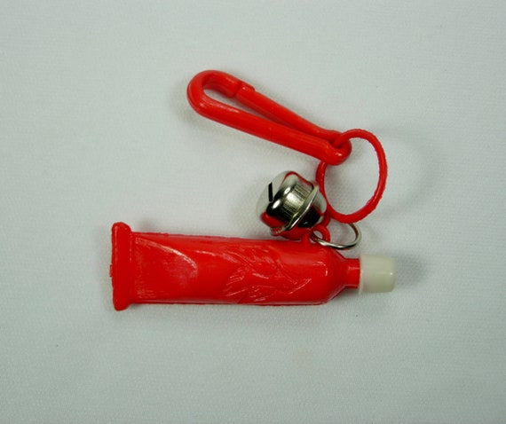 Plastic Bell Charm True Vintage Red White Toothpa… - image 2
