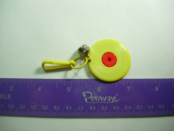 Plastic Bell Charm True Vintage Record Album Lp Yellow Red Multi Color Retro Kitsch 80s Fad Clip On Collectible Fun Party Rare Whimsical