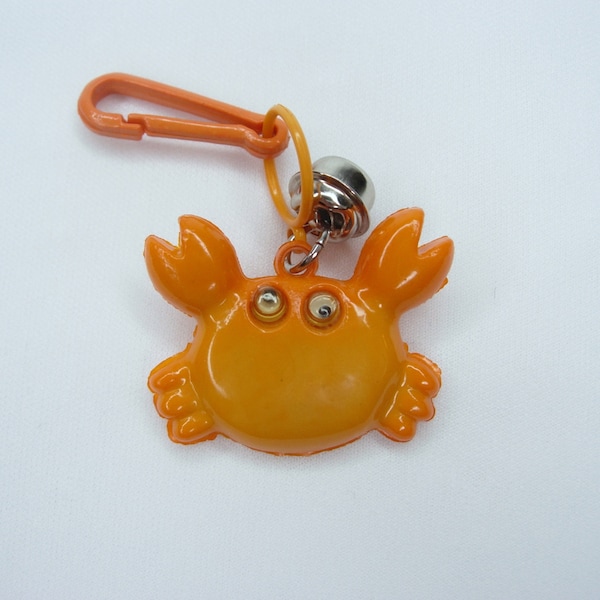 Plastic Bell Charm 80s True Vintage Orange Googly Eyed Crab Kitsch 80's Fad Nostalgic