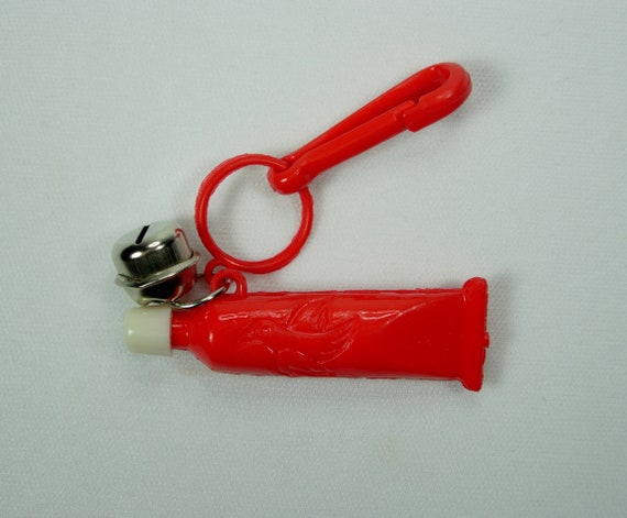 Plastic Bell Charm True Vintage Red White Toothpa… - image 1