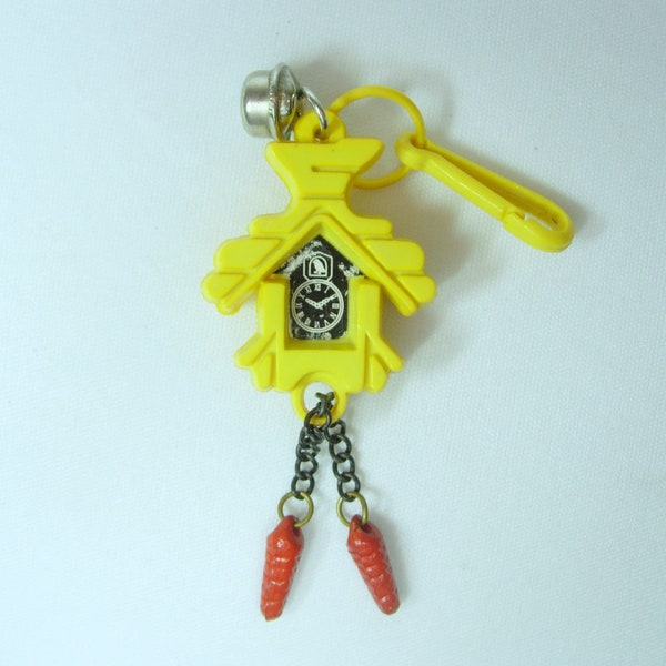 Plastic Bell Charm True Vintage Cuckoo Clock Yellow Retro Kitsch 80s Fad Nostalgic