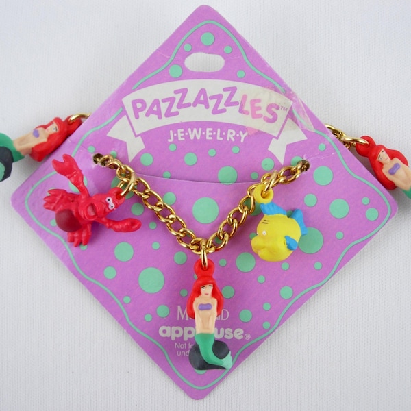 リトル・マーメイド アリエル セバスチャン フランダー ヴィンテージ PVC チャームブレスレット Pazzazzles Applause 新品未使用 ディズニー オリジナルカード付き