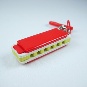 Plastic Bell Charm True Vintage Extra Large (Almost 2&quot;) Harmonica Red Yellow Signed Taiwan Kitsch 80s Fad Nostalgic