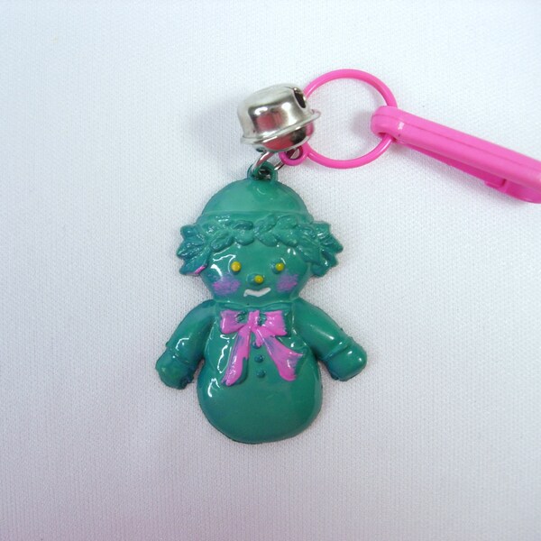 Plastic Bell Charm True Vintage Weird Teal Girl Clown or Snowman Clown? Hand Painted Kitsch 80s Fad Nostalgic