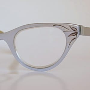 Tura Cat Eye Frames Vintage Light Blue or Silver Satin Finish Aluminum Silver & Black Etched Leaf Design Eyewear Eyeglasses Simple Elegant