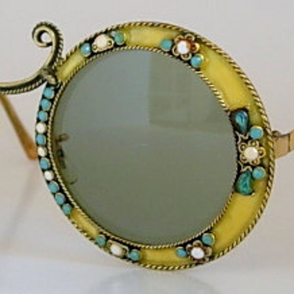 Rare Vintage Oversized Round Christian Dior Yellow Lime Jeweled Frames Sunglasses White Robin Egg Blue Milk Glass Aqua Teal Rhinestones 60s