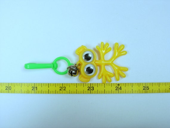 Plastic Bell Charm True Vintage Neon Yellow Weird… - image 4