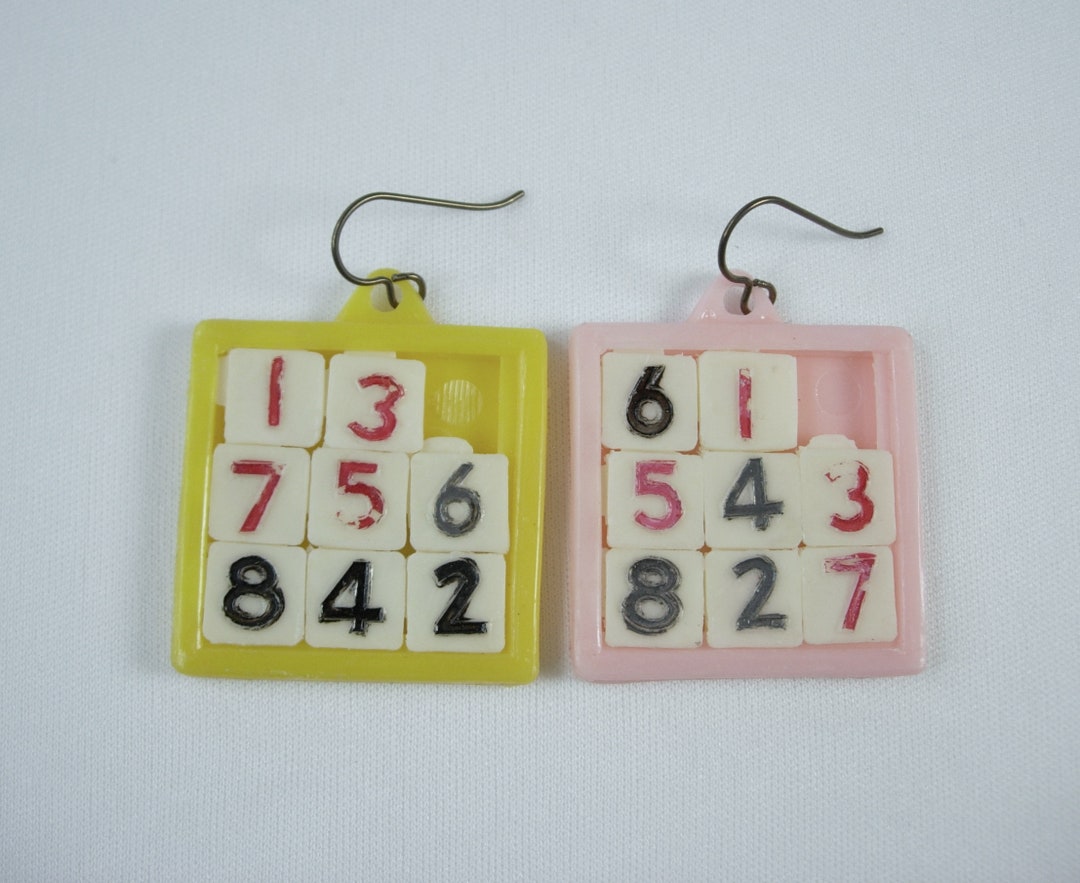 Miniature Vintage Plastic Slide Puzzle Pierced Earrings Tierracast