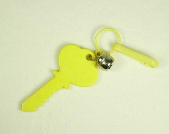 Plastic Bell Charm True Vintage Large Yellow Key Retro Kitsch 80s Fad Clip On Fun Collectible Party Toy Rare Whimsical Nostalgic