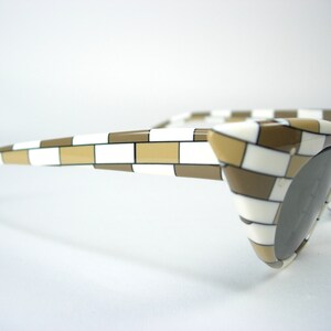 Art Craft Dramatic Cat Eye Holiday Model Vintage Eyeglass Frames Neutral Shades Lucite Color Block Brick Pattern SMALLER Fit image 3