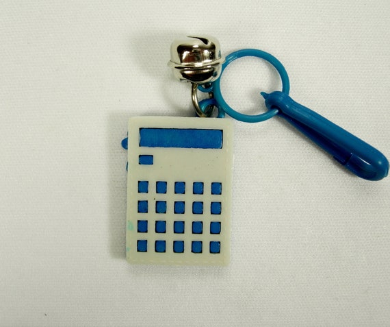 Plastic Bell Charm True Vintage Calculator Blue O… - image 1