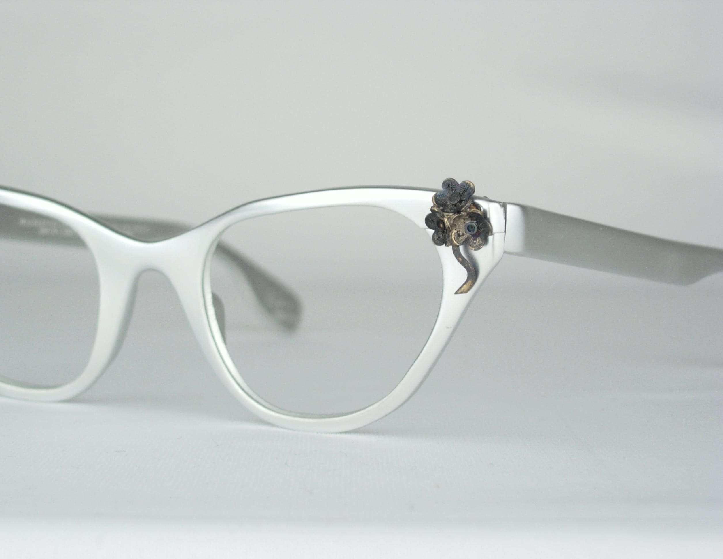 Tura Cat Eye NOS Vintage Eyeglass Frames Satin Matte Finish Silver Aluminum  Intricate Floral Adornment SMALLER Fit 50s