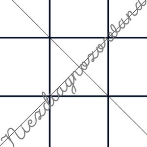 Pode incluir: Um fundo quadrado branco com uma grade de linhas pretas grossas horizontais e verticais. Uma &uacute;nica linha preta diagonal cruza do canto superior esquerdo ao inferior direito. O texto cinza em cursivo "Niezdiagnozowana" est&aacute; sobreposto.