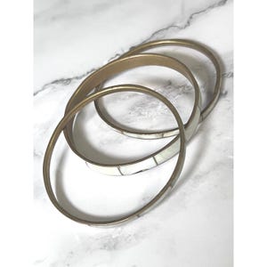 Vintage Brass Mother of Pearl Inlay Bangle Bracelet Stackable Boho 3 Piece Set