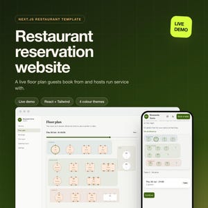 Restaurant Reservation Website Template — Next.js Table Booking UI with Floor Plan, React TypeScript, Admin Panel