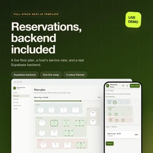 Plantilla PRO para reservas de restaurantes: Next.js con backend Supabase, reserva de planos en tiempo real, React TypeScript.