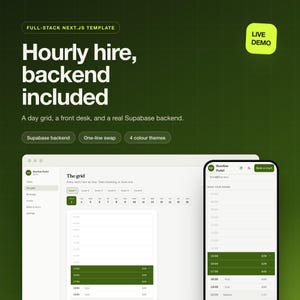 Timbokningsmall PRO — Next.js med Supabase Backend, Court & Room Hire Day Grid, React TypeScript