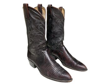 Dan Post Black Cherry Lizard Cowboy Boots Mens 10D Vintage Exotic Western Boot