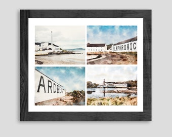 Scotland Whisky Art Collage Print with Bowmore Ardbeg Laphroaig Lagavulin