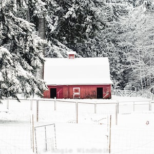 Rustic Red Barn in Snow Photographic Print up to 20x30 inches
