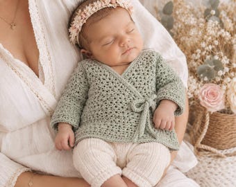 Crochet Baby Cardigan Pattern | Wrap Front, Tie Closure (Digital PDF)