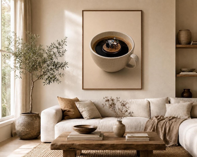 Surreal Coffee Art, Focus Fuel Digital Wall Print for Office Decor