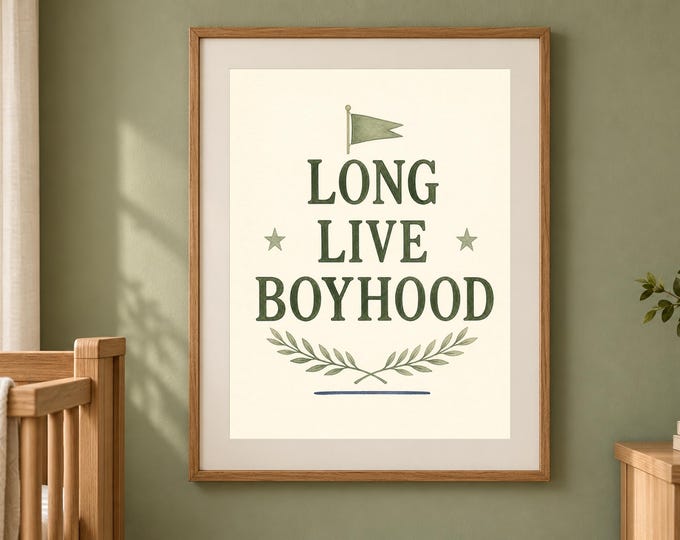Preppy Boy Nursery Wall Art, Long Live Boyhood Sports Print, Printable Download