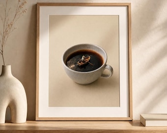 Espresso Wall Art, Tiny Sailboat Coffee Cup Print, Whimsical Coffee Corner Decor, Printable Download
