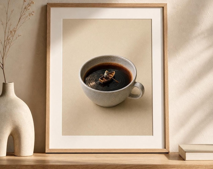 Espresso Wall Art, Tiny Boat Coffee Printable for Kitchen Decor