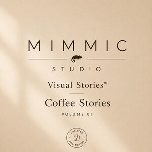 Brand cover page featuring the text Mimmi Studio Visual Stories Coffee Stories Volume 01 over a beige background.