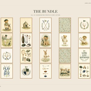 Digital bundle grid showing twenty coordinated sports and animal prints with a neutral background and typography.