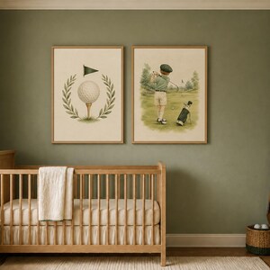 Tee Time Golf Nursery Print, Vintage Golf Flag Wall Art, Preppy Baby Boy Decor, Printable Download image 4