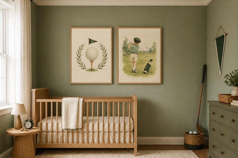 Tee Time Golf Nursery Print, Vintage Golf Flag Wall Art, Preppy Baby Boy Decor, Printable Download image 4