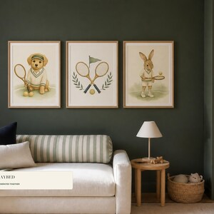 Tennis Nursery Print Set of 6, Sage Green Preppy Baby Boy Wall Art, Vintage Tennis Nursery Decor, Printable Download image 5
