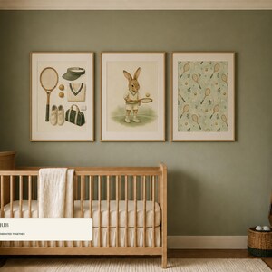 Tennis Nursery Print Set of 6, Sage Green Preppy Baby Boy Wall Art, Vintage Tennis Nursery Decor, Printable Download image 3