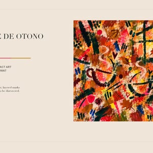 A promotional graphic displays the text TARDE DE OTONO alongside a square abstract artwork with warm red, orange, and black brushstrokes.
