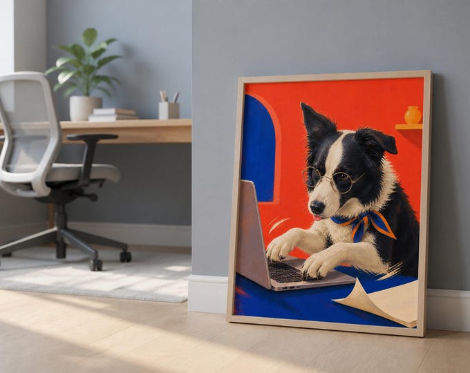 Border Collie Office Wall Art, Funny Work From Home Dog Print, Colorful Printable Download