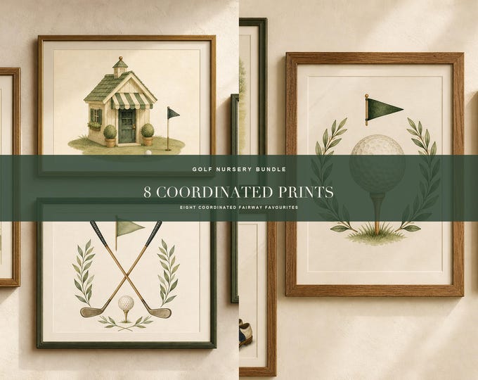 Golf Nursery Print Set in Sage Green, Preppy Baby Boy Gallery Wall, Printable Download