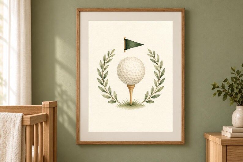 Tee Time Golf Nursery Print, Vintage Golf Flag Wall Art, Preppy Baby Boy Decor, Printable Download image 1