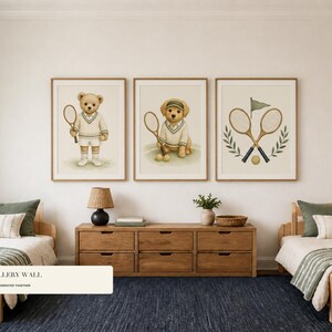Tennis Nursery Print Set of 6, Sage Green Preppy Baby Boy Wall Art, Vintage Tennis Nursery Decor, Printable Download image 2