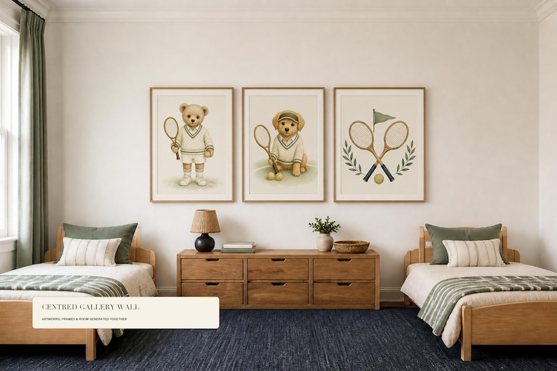 Tennis Nursery Print Set of 6, Sage Green Preppy Baby Boy Wall Art, Vintage Tennis Nursery Decor, Printable Download image 2