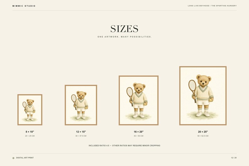 Tennis Nursery Print Set of 6, Sage Green Preppy Baby Boy Wall Art, Vintage Tennis Nursery Decor, Printable Download image 12