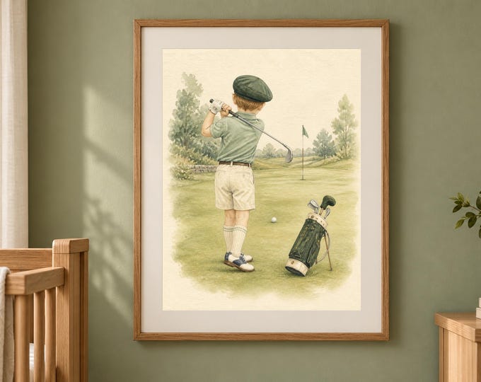 Golf Nursery Print for a First Swing, Baby Boy Sports Wall Art, Printable Download
