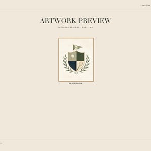 May include: A digital print preview titled ARTWORK PREVIEW INCLUDED DESIGNS PART TWO featuring a central crest labeled THE SPORTING CLUB. The shield displays a golf ball and tennis racket, topped with a flag and framed by laurel branches.