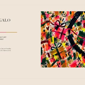 A product listing slide features the title EL REGALO and a preview of the colorful abstract digital print.